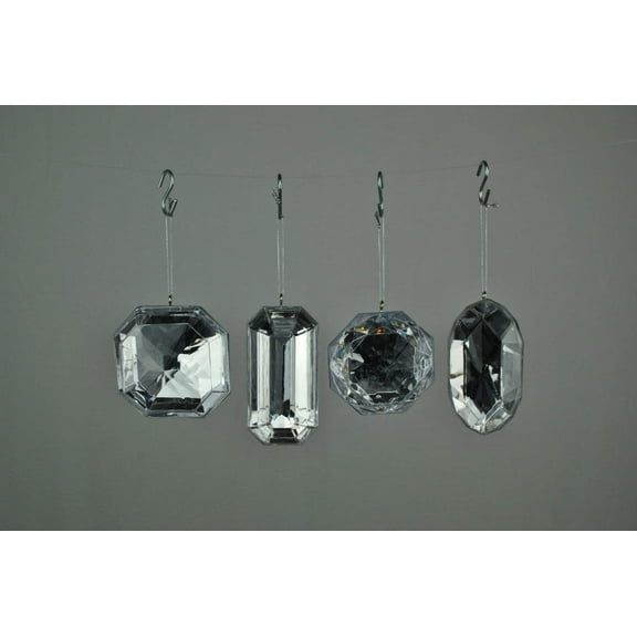 4 Pack of Clear Assorted Jewel Ornaments