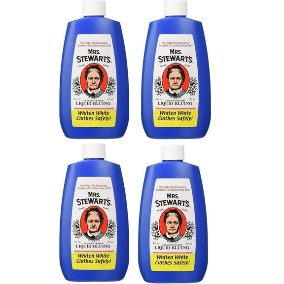 4 Pack of Mrs. Stewart's Concentrated Liquid Bluing, Non Toxic Laundry Whitener, 8-ounce Bottle