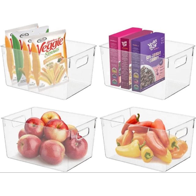 4 Pack of Pantry Storage Clear Plastic Bins Multiple Use, Kitchen