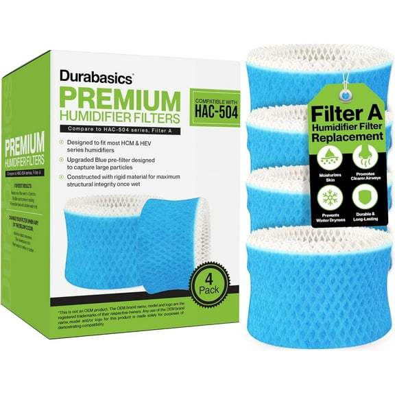 4 Pack of Premium Humidifier Filters Compatible with HAC-504, HAC-504AW & Filter A | Replacement for HCM 350 Cool Mist Humidifiers