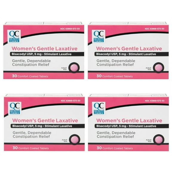 4 Pack of Quality Choice Bisacodyl 5mg Women's Gentle Laxative, 30 Coated Tablets