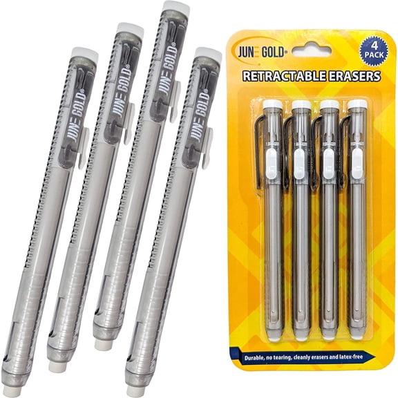 4 Pack of Retractable Mechanical Pen Erasers - Latex-Free, White Vinyl, & Precision Erasing