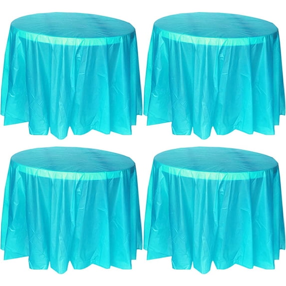 4 Pack of Round Disposable Plastic 84 Inch Tablecloths Party Wedding Picnic Banquet Table Clothes Table Cover for Round Tables