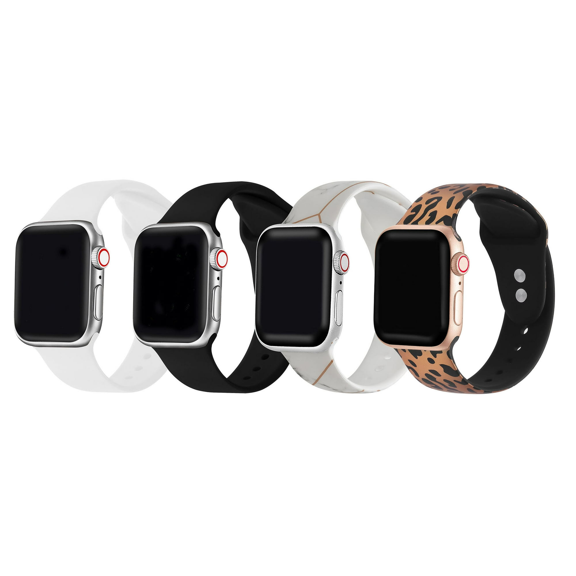 4-Pack of Silicone Print and Solid Replacement Bands for Apple Watch Series  1,2,3,4,5,6,7,8 & SE - Size 42mm/44mm/45mm