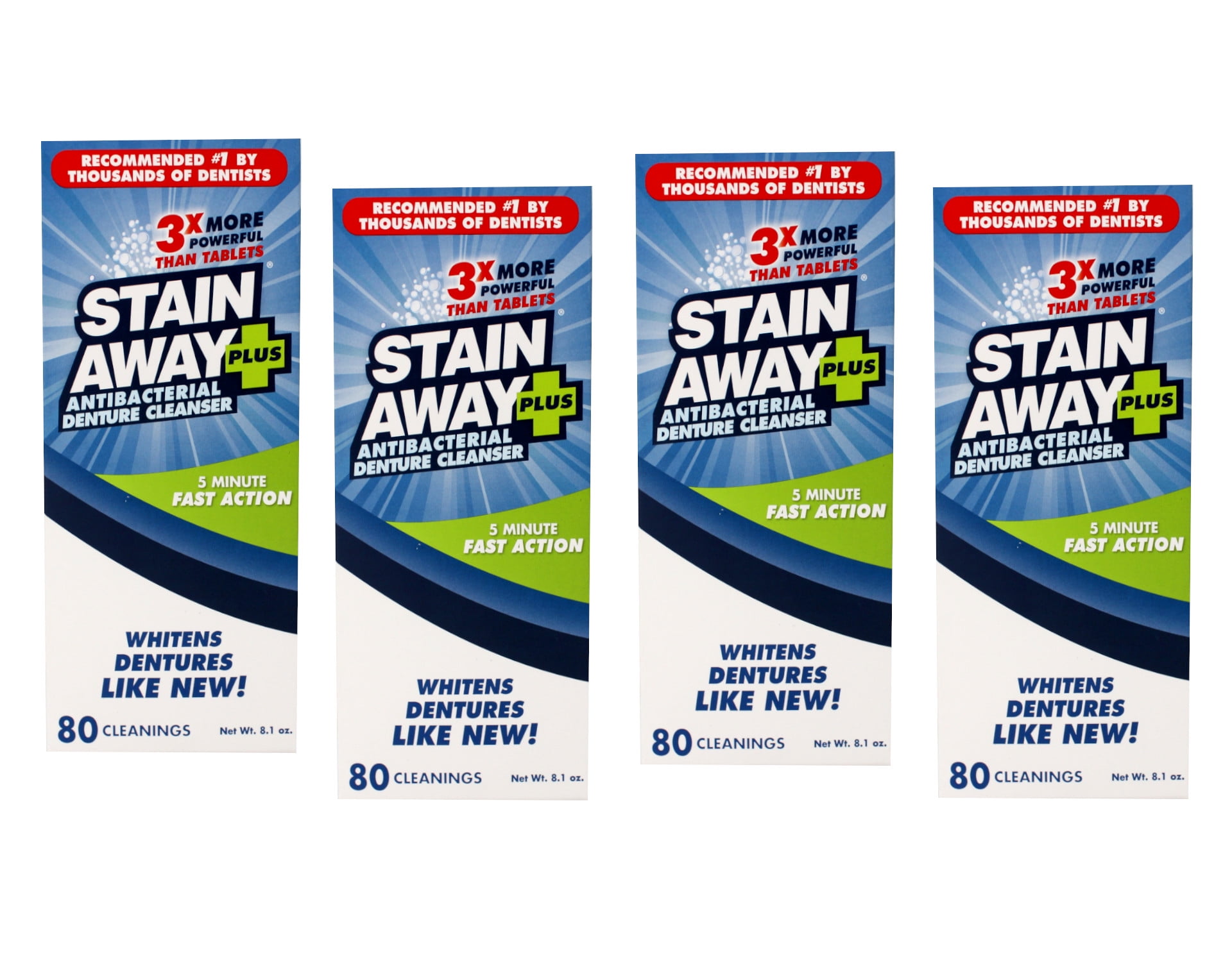 4 Pack of Stain Away Plus Denture Cleanser 8.1 Ounce