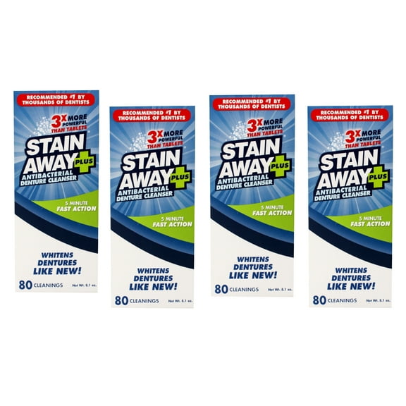 4 Pack of Stain Away Plus Denture Cleanser 8.1 Ounce