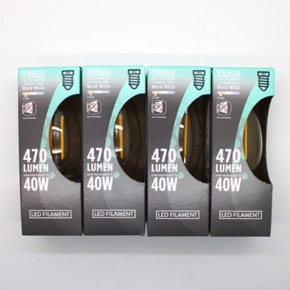 4 Pack of Tesco LED Filament Candle SES 40W Warm White
