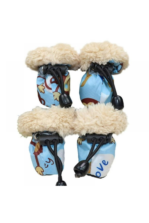 4 Pack/set Pet Winter Rain Boots Set With Fleece Liner Cartoon Waterproof Anti Slip Shoes For Dogs