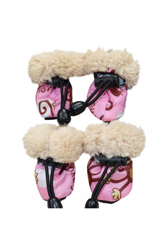 4 Pack/set Pet Winter Rain Boots Set With Fleece Liner Cartoon Waterproof Anti Slip Shoes For Dogs