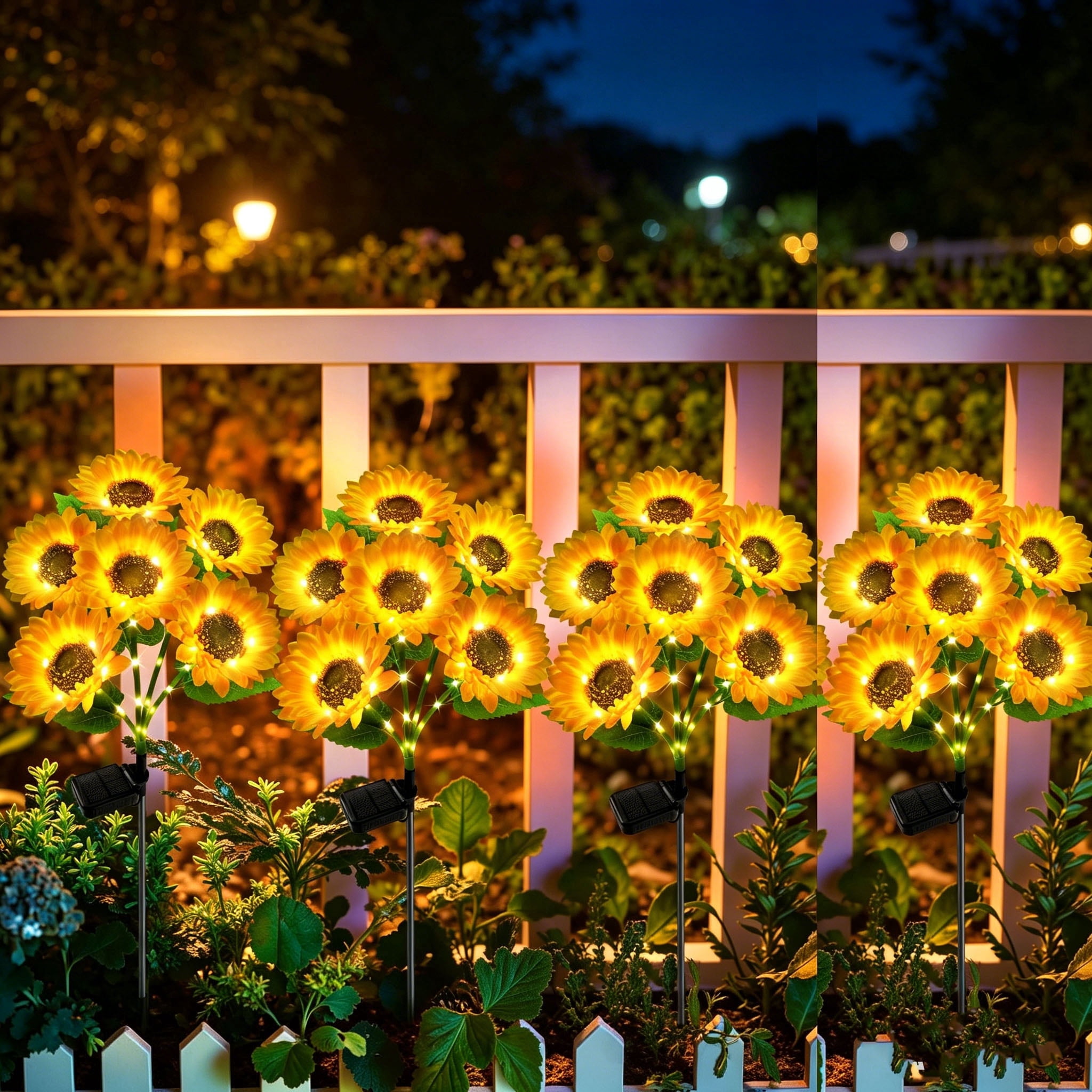 4 Pack with 24 Solar Sunflower Lights Outdoor Waterproof, Bright Solar Sunflower Lights for Lawn Yard Pathway