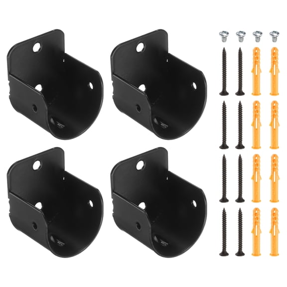4 Pack1-3/16 Inch Curtain Rod Bracket, U-Shaped Flange Socket Support, Closet Rod Pole End Holder with Screws for Wardrobe Shelf Shower Curtain, Matte Black