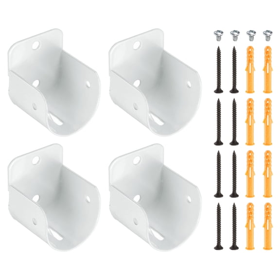 4 Pack1-3/16 Inch Curtain Rod Bracket, U-Shaped Flange Socket Support, Closet Rod Pole End Holder with Screws for Wardrobe Shelf Shower Curtain, White