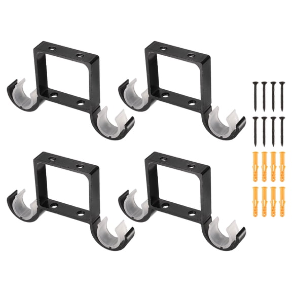 4 PackCeiling Curtain Rod Holders, 155mm Double Drapery Rod Bracket for 1" Pole, Thick Curtain Rods Hook Hangers Support Wall Mount with Screws, Matte Black