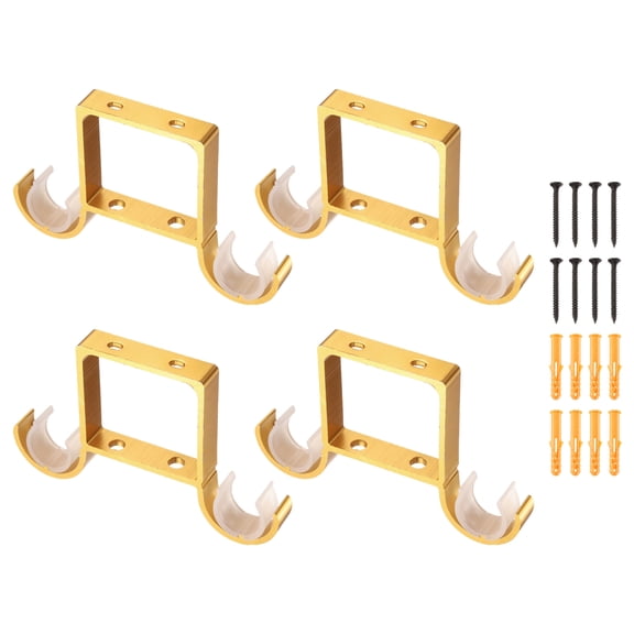 4 PackCeiling Curtain Rod Holders, 155mm Double Drapery Rod Bracket for 1" Pole, Thick Curtain Rods Hook Hangers Support Wall Mount with Screws, Gold