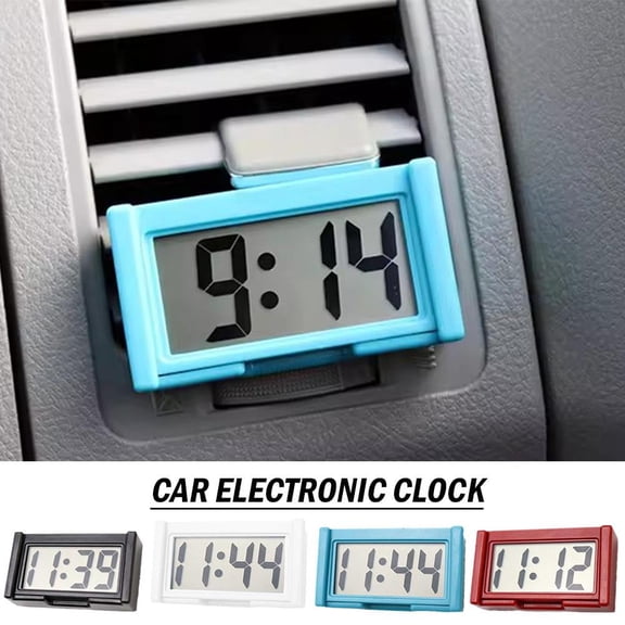 4 Pack Small Digital Clock, Mini Car Dashboard Clock Battery Operated, Car Truck Dashboard Time Self-Adhesive Bracket Vehicle Automotive Dash Stick on Air Vent Travel Folder Clock