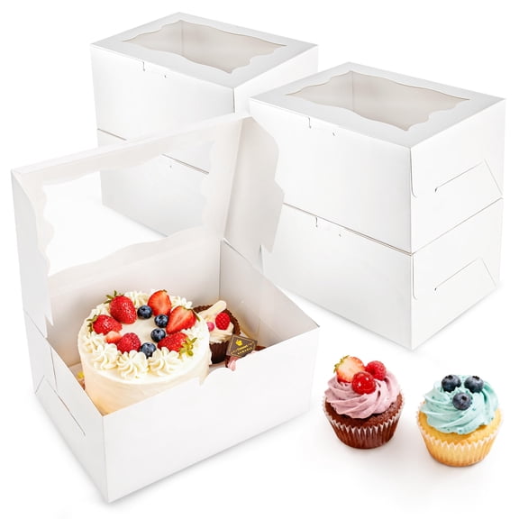 4 Packs 1+2 Bento Cake And Cupcake Box With Clear Window Fit 2 Cupcakes 1 Mini For Packaging Gift Baked Goods