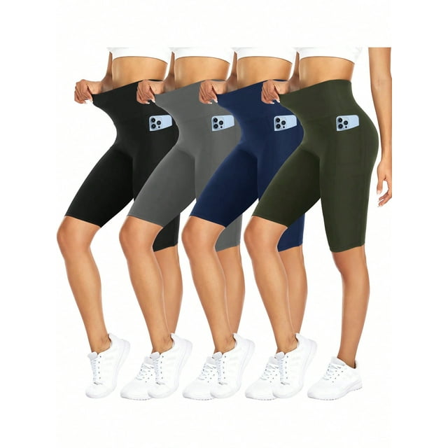 Aoliks Damen-Biker-Shorts Mit Taschen, Hohe Taille, Bauchkontrolle, Laufen, Workout, Spandex, Fitnessstudio, Volleyball, Yoga-Shorts, 20,3 Cm