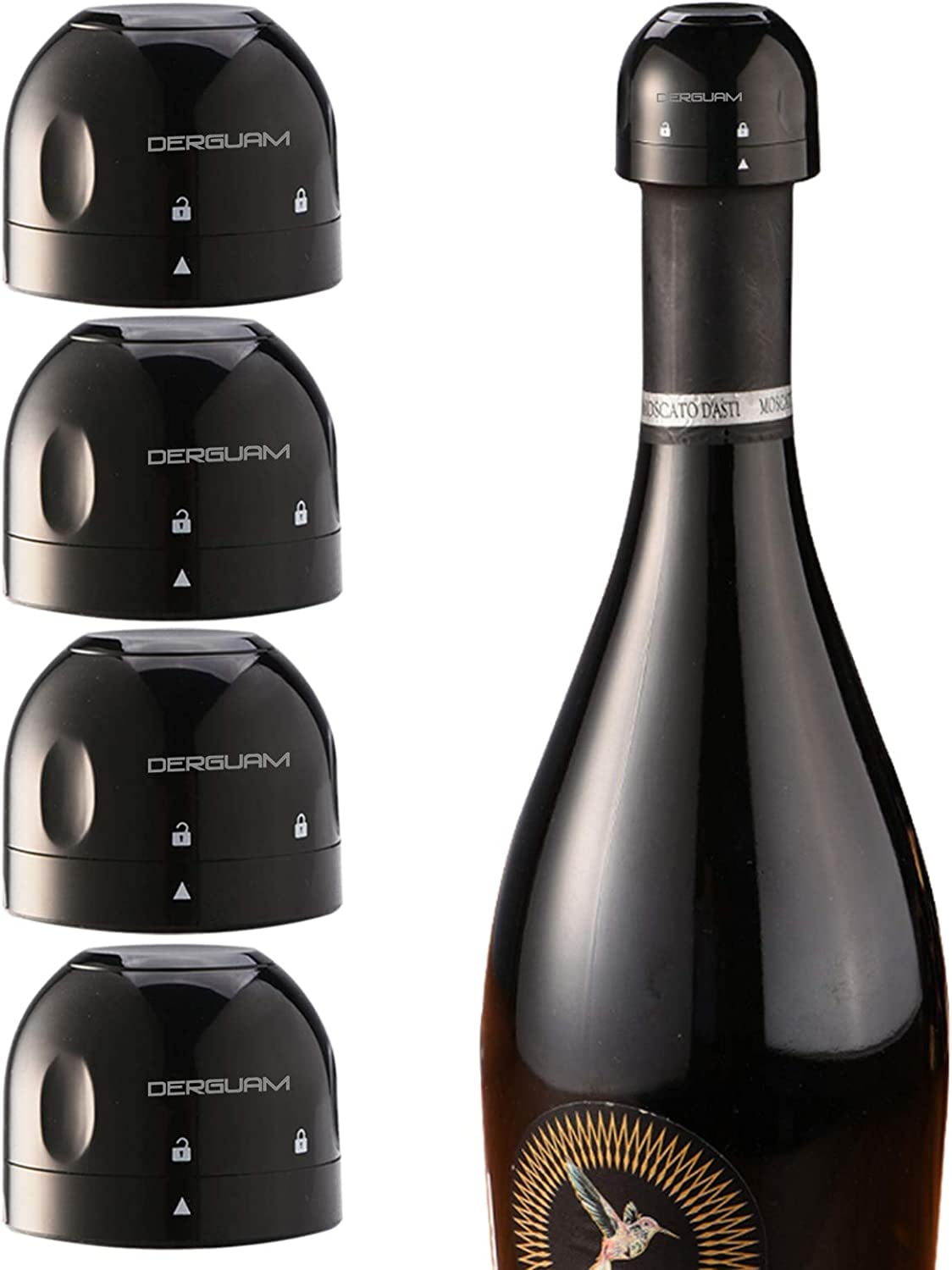 4 Packs 100% Leakproof Champagne Stoppers Champagne Cork Champagne Saver Champagne Bottle Stoppers to Keep Champagne Fresh Perfect for Champagne, Cava, Prosecco & Sparkling Wine, Black
