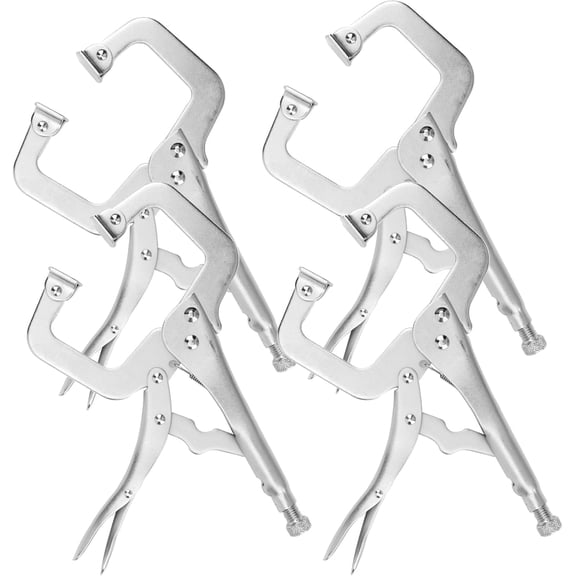 4 Packs 11 Inch Large C Clamp Locking Pliers with Swivel Pads, Heavy Duty Vice Grip Clamp Set, Adjustable Welding Clamps Tools for Woodworking Welding
