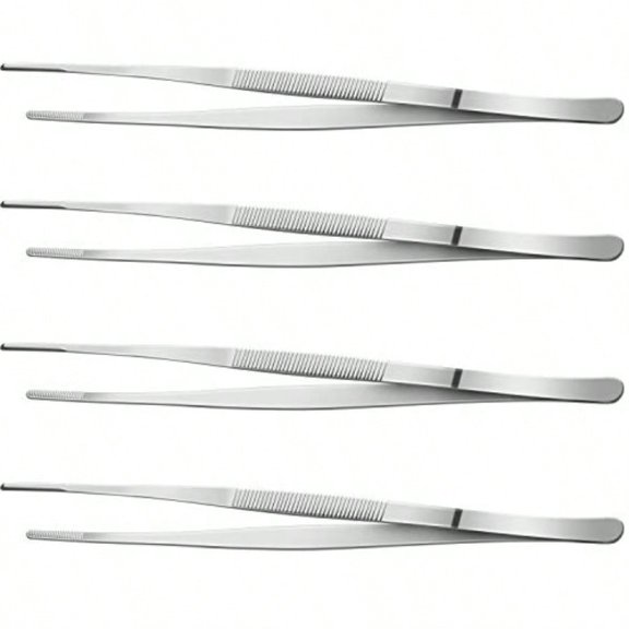 4 Packs 12 Inch Bar Tweezers Silver Cocktail Tongs Long Garnish Tweezers Stainless Steel Bartender Kitchen Cooking Tongs for Cocktail Food Fruit Korean BBQ Bartender Chef Multi-use