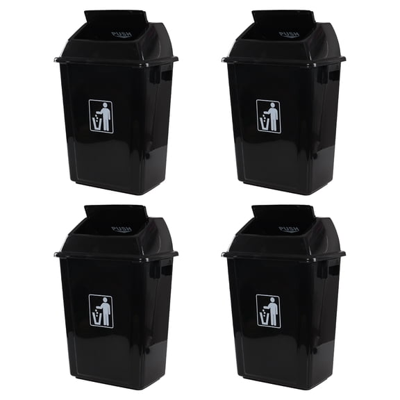 Ewingger 4 Packs 13 Gallon Plastic Trash Can with Swing Lid, Large Kitchen Garbage Can with Lid, Black