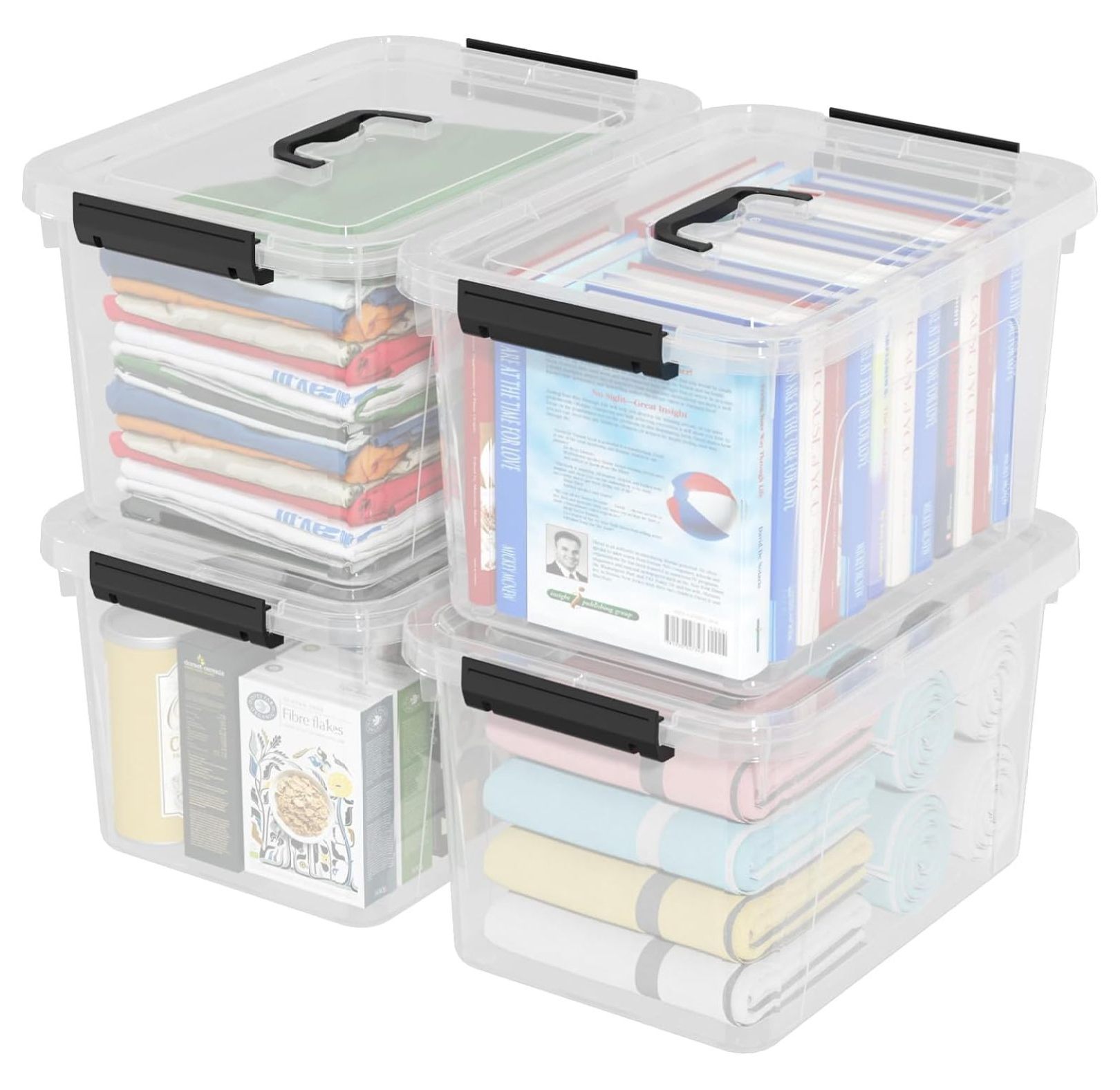 4 packs 18 quart clear plastic storage latching bins clear storage