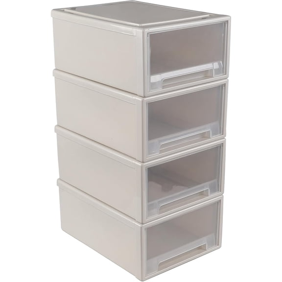 4 Packs 18 Quart Plastic Stacking Storage Drawers, Large Stackable Drawer Unit