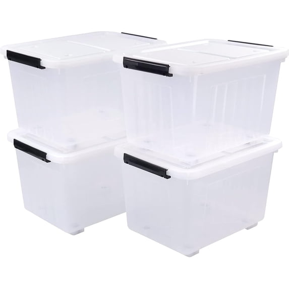 4 Packs 30 L Stackable Plastic Storage Bins with Lids and Wheels ...