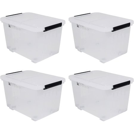 4 Packs 30 Liter Clear Large Storage Boxes Container with Lids and Wheels