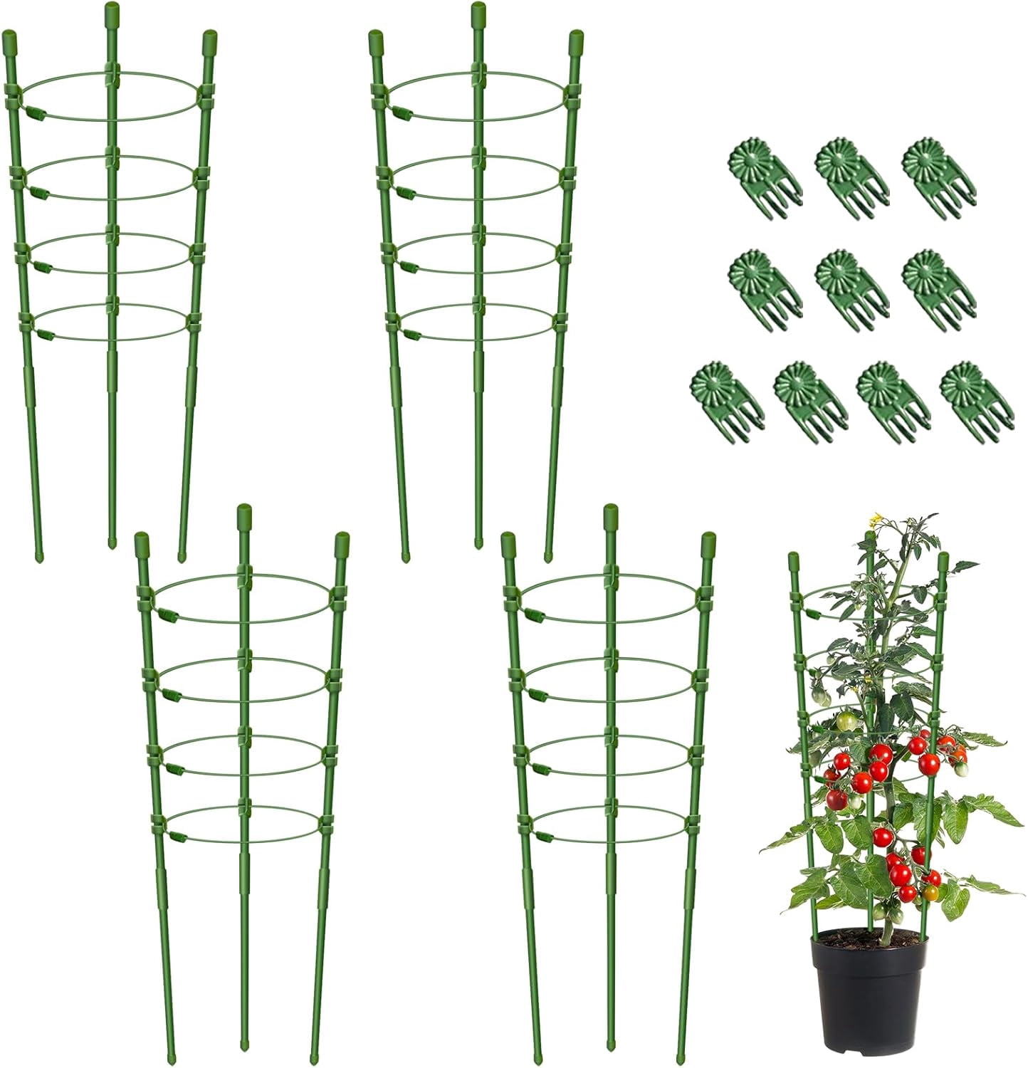 4 Packs 30inch Plant Support Cages with 3 Adjustable Support Rings- Small Tomato Cage for Pots Plant Holder for Home Garden Balcony for Orchids, Tomato, Vegetables, Flowers, Climbing Plants