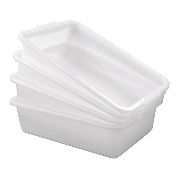 4 Packs 35 L Large Bus Tub, Plastic Commercial Utility Bus Boxes Set, White