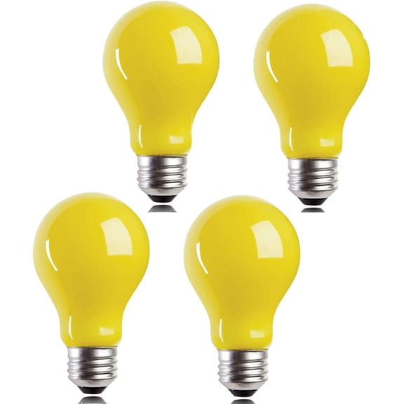 4 Packs 3W A19 LED Bug Light Bulbs Yellow E26 Outdoor Bulb 25W Equivalent 2000K Amber Glow Night for Bedroom Garden Patio Porch Backyard Hallway