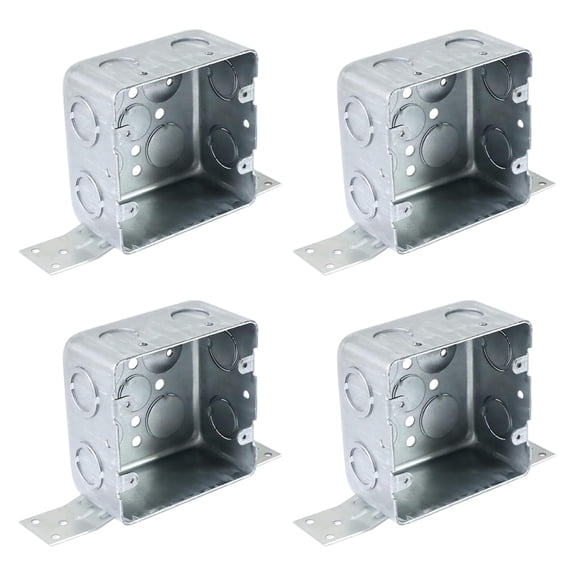 4 Packs 4" Square Electrical Box, 2-1/8'' Deep Metal Electrical Box with Bracket, 1/2" & 3/4" Side Knockouts, Electrical Junction Box, Galvanized