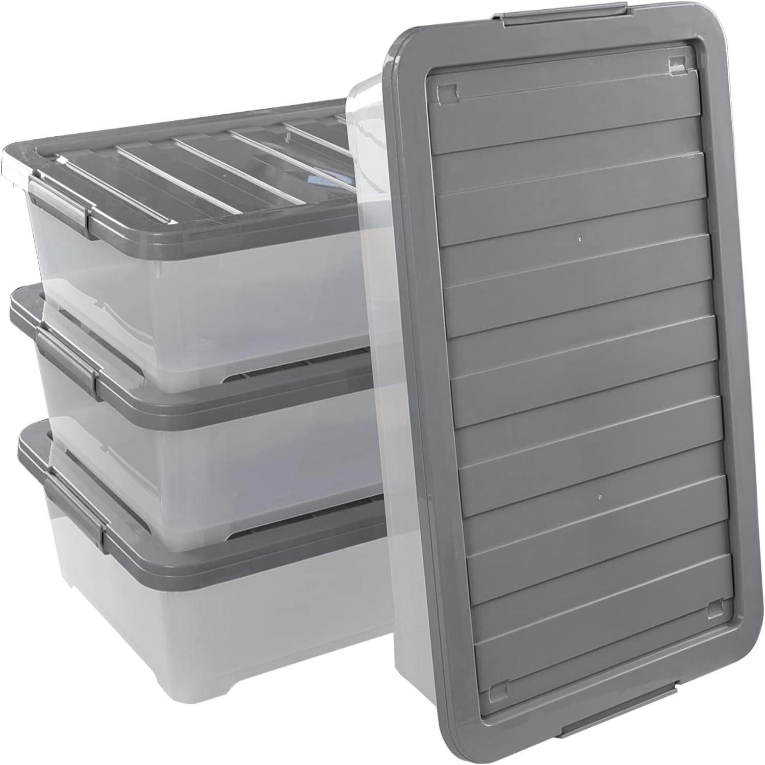 4 Packs 40 Quart Wheeled Under Bed Boxes Clear Plastic Underbed Bins