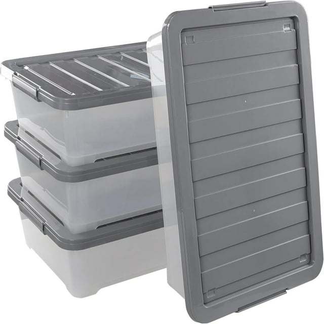 4 Packs 40 Quart Wheeled Under Bed Boxes Clear Plastic Underbed Bins