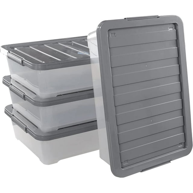 4 Packs 40 Quart Wheeled Under Bed Boxes, Clear Plastic Underbed