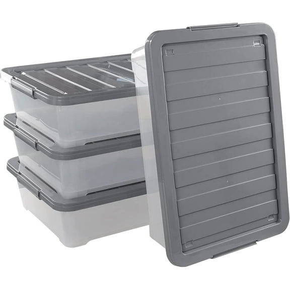 4 Packs 40 Quart Wheeled Under Bed Boxes, Clear Plastic Underbed Storage Bins