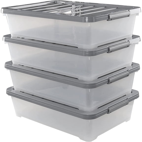 4 Packs 40 Quart Wheeled Under Bed Boxes, Clear Plastic Underbed Storage Bins