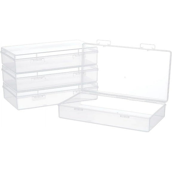 4 Packs 4x7.5x1.6inch Rectangle Clear PP Plastic Box Containers Bead Storage Organizer Box Dustproof Case with Hinged Lid for Cards Beads and Craft Supplies