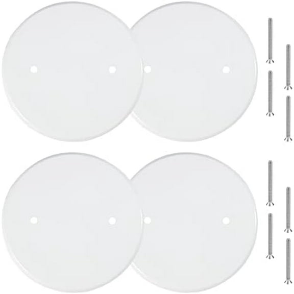 4 Packs 5 Inch Ceiling Cover Plate Metal Flat Round Electrical Cover Blank Circle Wall Plate with Screws Ceiling Fan Switch Cap, Holes Are Spaced 2.75 Inch, White (For 3-1/2 inch Electrical Box)
