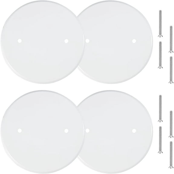 4 Packs 5 Inch Ceiling Cover Plate Metal Flat Round Electrical Cover Blank Circle Wall Plate with Screws Ceiling Fan Switch Cap, Holes Are Spaced 2.75 Inch, White (For 3-1/2 inch Electrical Box)