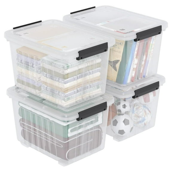 4 Packs 50 L Plastic Latching Box with Wheels, Clear Organizer Containers with Latching Lids for Office and Home Organization