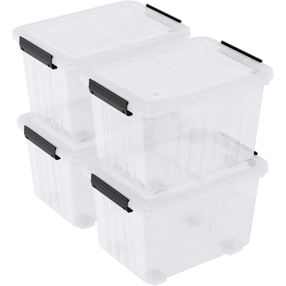 4 Packs 50 L Plastic Latching Box with Wheels, Holiday Wreath Storage Container Box with Lid, for Office and Home Organization