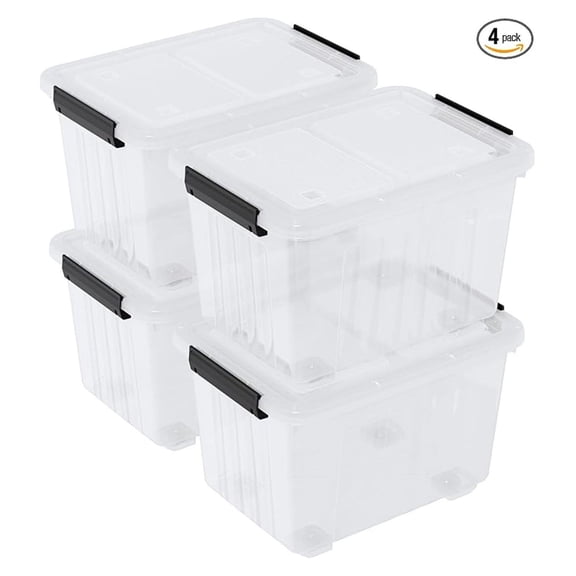 4 Packs 50 L Plastic Latching Box with Wheels, Holiday Wreath Storage Container Box with Lid, for Office and Home Organization