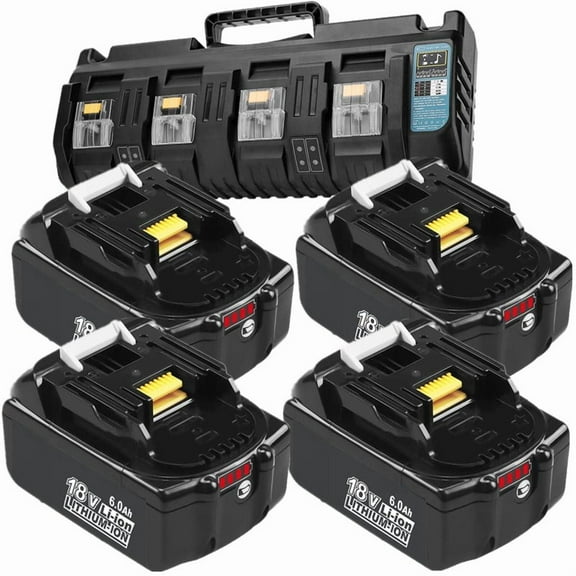 4 Packs 6.0Ah Li-ion BL1860B Battery Replacement for Makita 18V Battery 18 Volt BL1860 BL1850B BL1850 and 4-Port 18V DC18SF Fast Charger