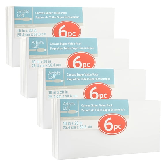 6 Count (24 total) 10” x 20” Super Value Canvas by Artist's Loft Necessities - Acid Free Cotton Canvas for Paint - Acrylic - & Oils - Bulk 4 Pack