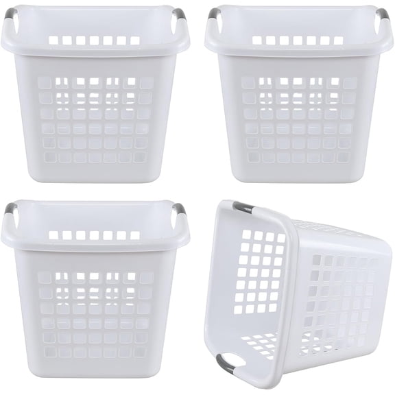 4 Packs 66 L Large Plastic Laundry Basket with Handle, Plastic Laundry Hamper, Clothes Basket, White