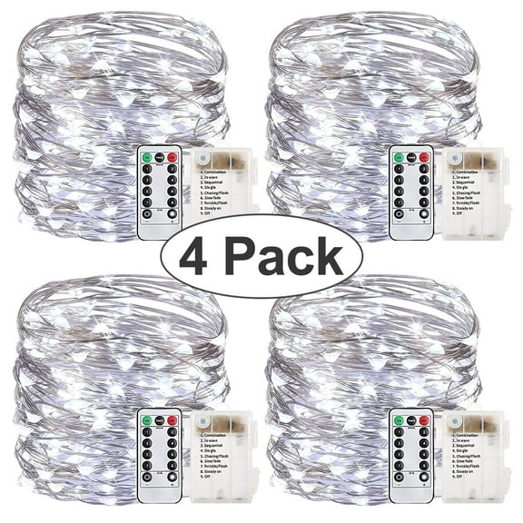 4 Packs 66 ft 200 LED String Lights, Warm White Copper Wire Lights, Waterproof 8 Modes Twinkle Lights for Room Garden Party Wedding Christmas Decoration, White