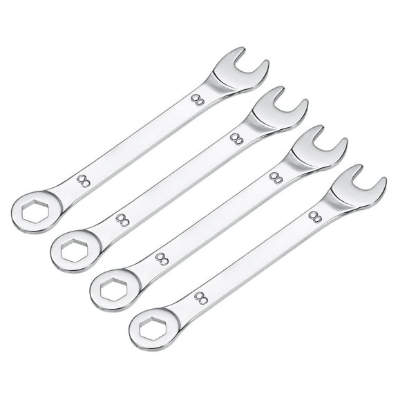 4 Packs 8mm Thin Combination Wrench with Offset 6-Point End and Angled Open End