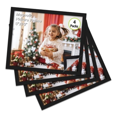 4 Packs 8x10 Magnetic Picture Frames, 8 by 10 Magnetic Photo Frame Set for Glass Window Door Fridge, Black